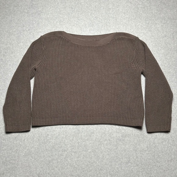 Quince Sweaters - Quince Organic Cotton Fisherman Boatneck Sweater Heather Brown Medium LB10195